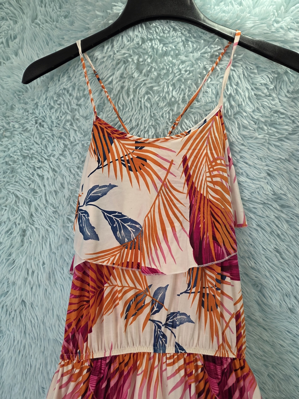 Tropical Ruffle Spaghetti-Strap‎ Maxi Dress in Pink & Orange OSFM